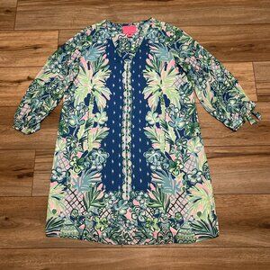 Lilly Pulitzer Pamela Shift Dress SZ Medium Macaw Blue Coconut Row Floral Lined
